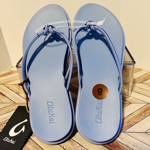 OluKai Aka Flip Flop Sandals Cloud Blue Women's 8 Beach Comfort Strappy Pool - Picture 4 of 8